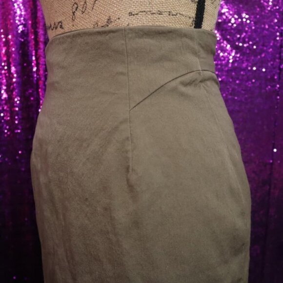 VINTAGE PENCIL SKIRT Sz 2 Khaki Tan Office Wool Light Academia Fitted - Picture 6 of 9